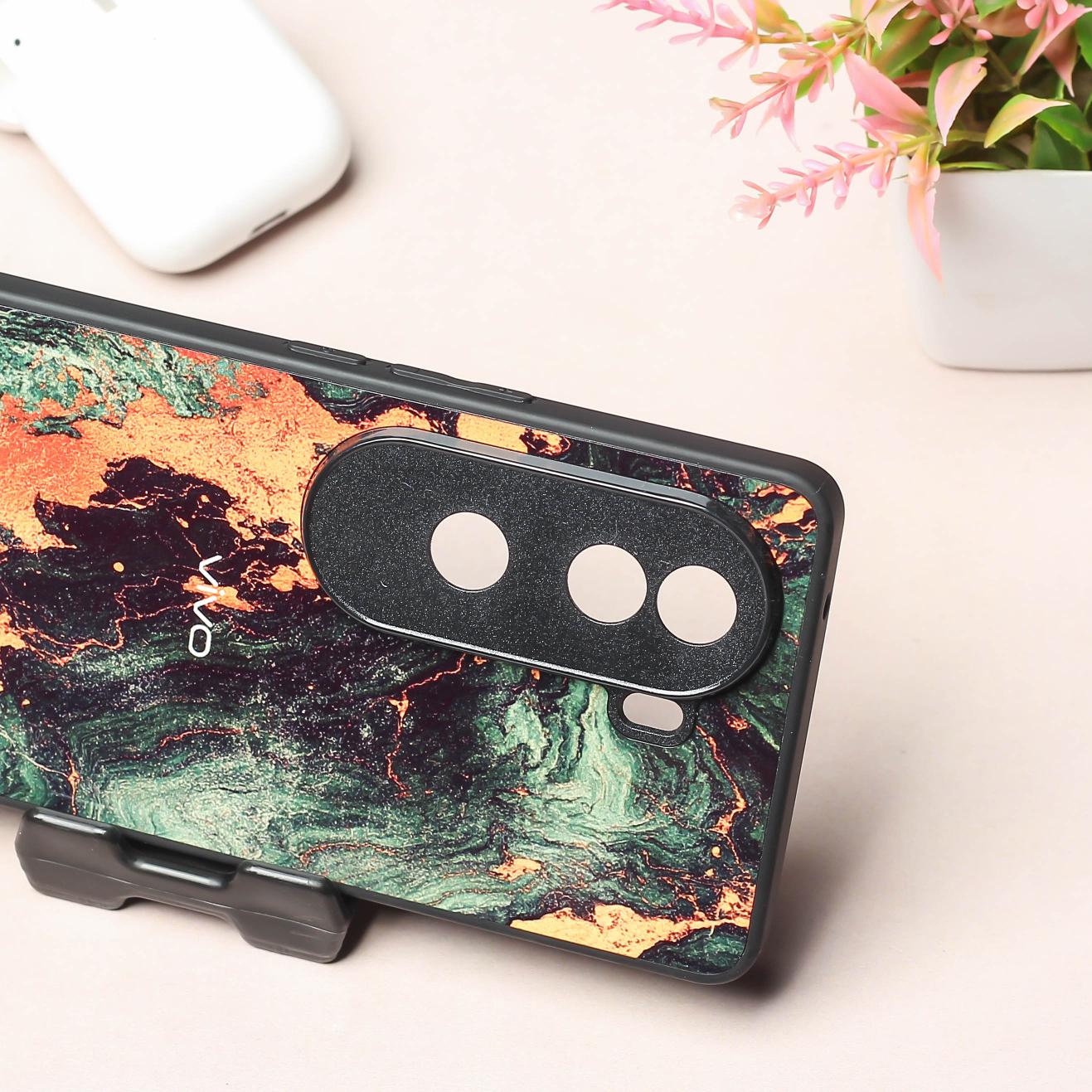 Green Golden elegance marble metal back case for Vivo V40e