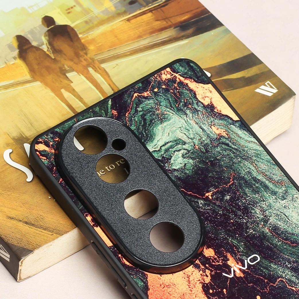 Green Golden elegance marble metal back case for Vivo V40