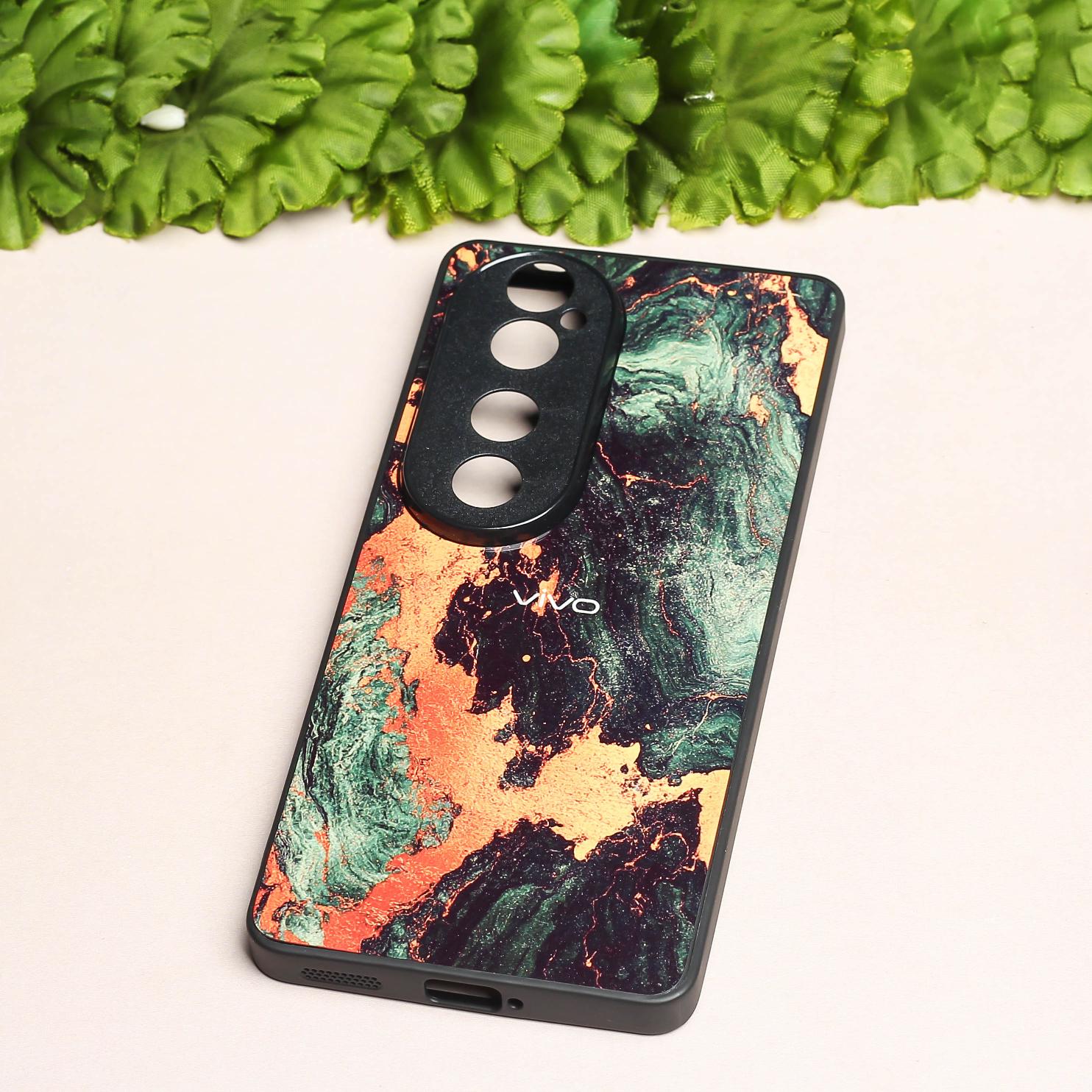 Green Golden elegance marble metal back case for Vivo V40