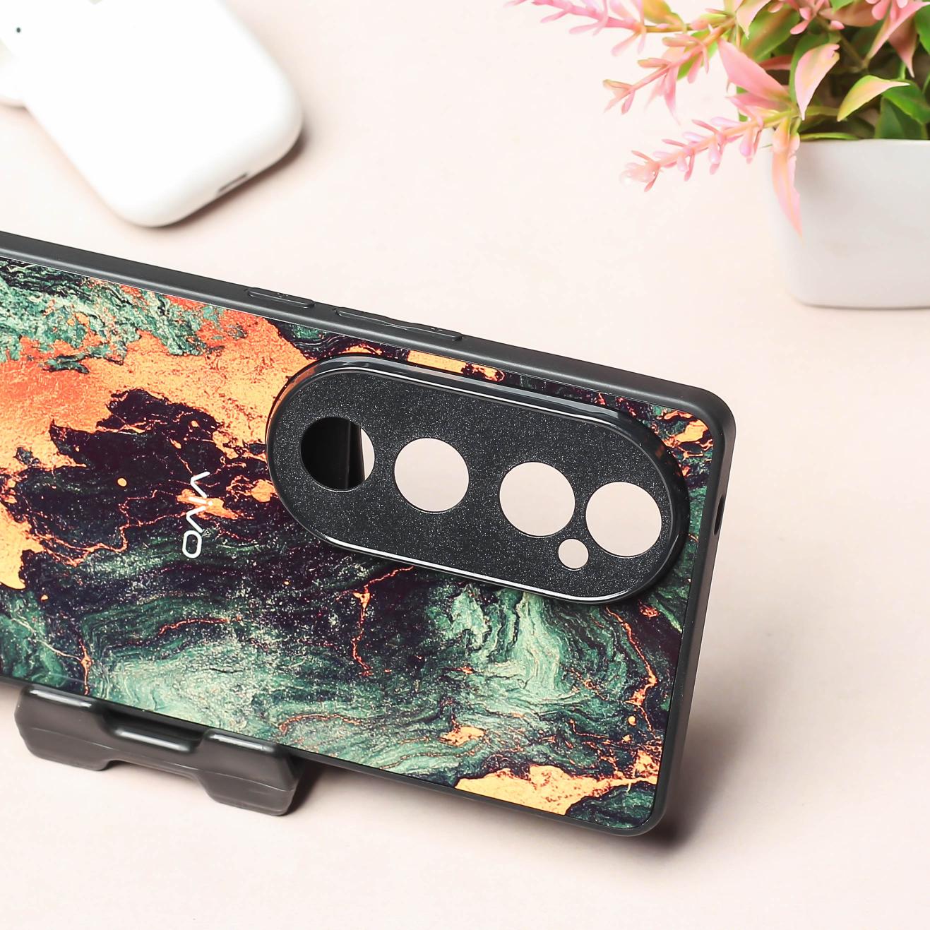 Green Golden elegance marble metal back case for Vivo V40