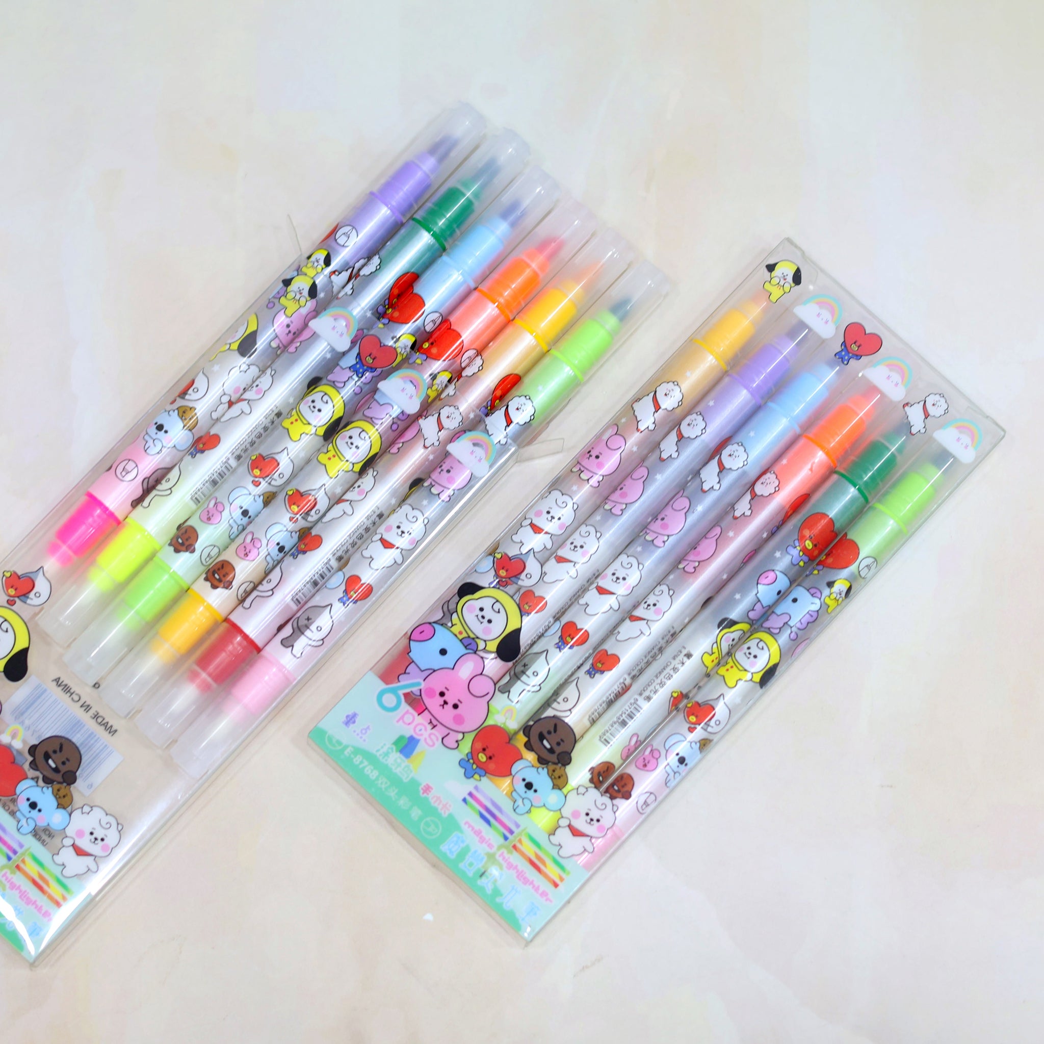Kawaii Double-headed Highlighter Set of 6 Pcs