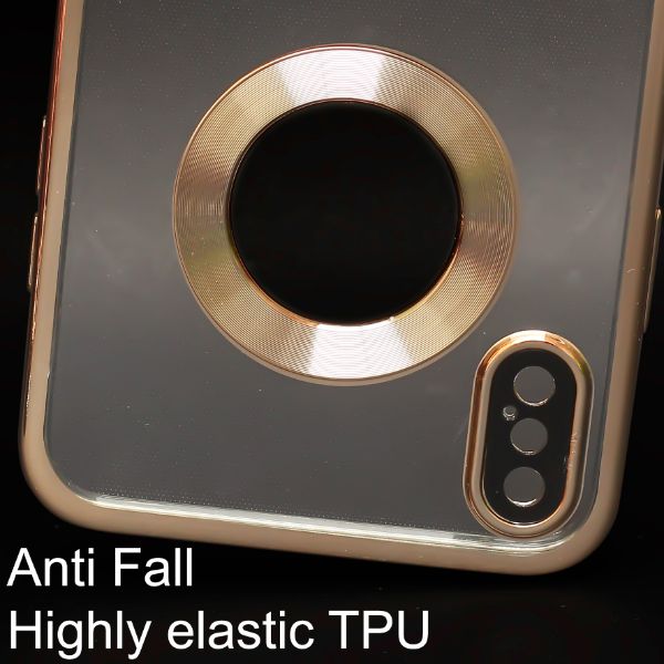 Gold 6D Chrome Logo Cut Transparent Case for Apple iphone X/Xs