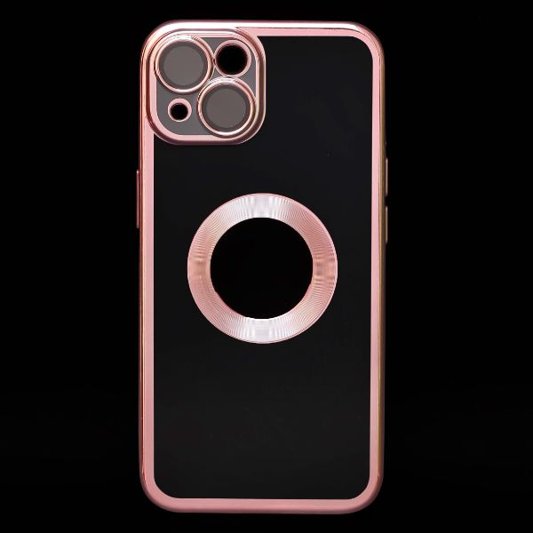 Pink 6D Chrome Logo Cut Transparent Case for Apple iphone 14 Plus