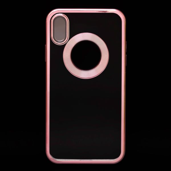 Pink 6D Chrome Logo Cut Transparent Case for Apple iphone Xr