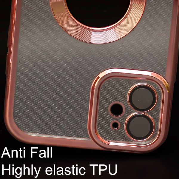 Pink 6D Chrome Logo Cut Transparent Case for Apple iphone 12