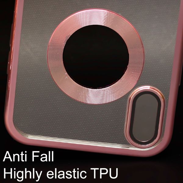Pink 6D Chrome Logo Cut Transparent Case for Apple iphone Xr