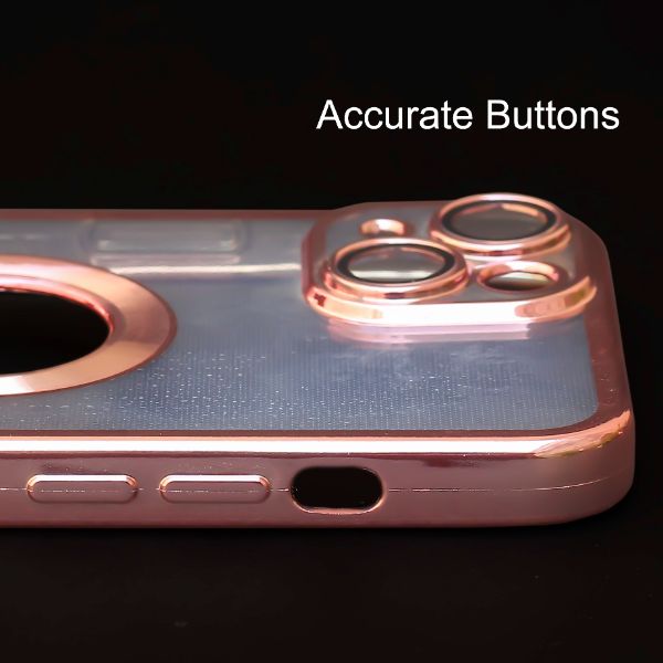 Pink 6D Chrome Logo Cut Transparent Case for Apple iphone 14 Plus