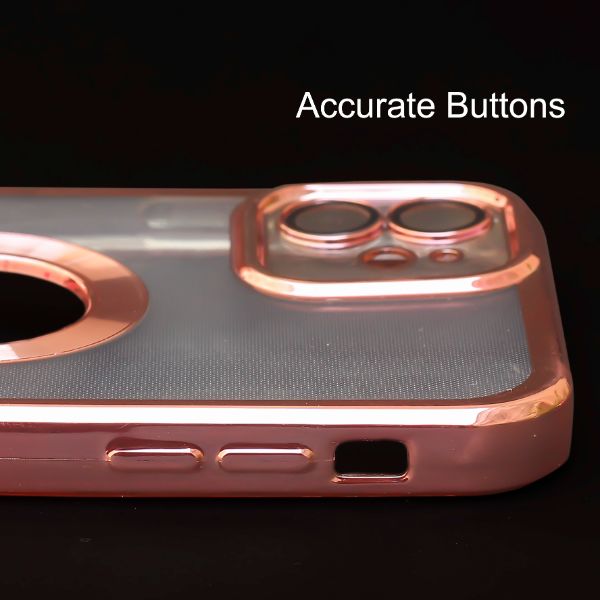 Pink 6D Chrome Logo Cut Transparent Case for Apple iphone 11