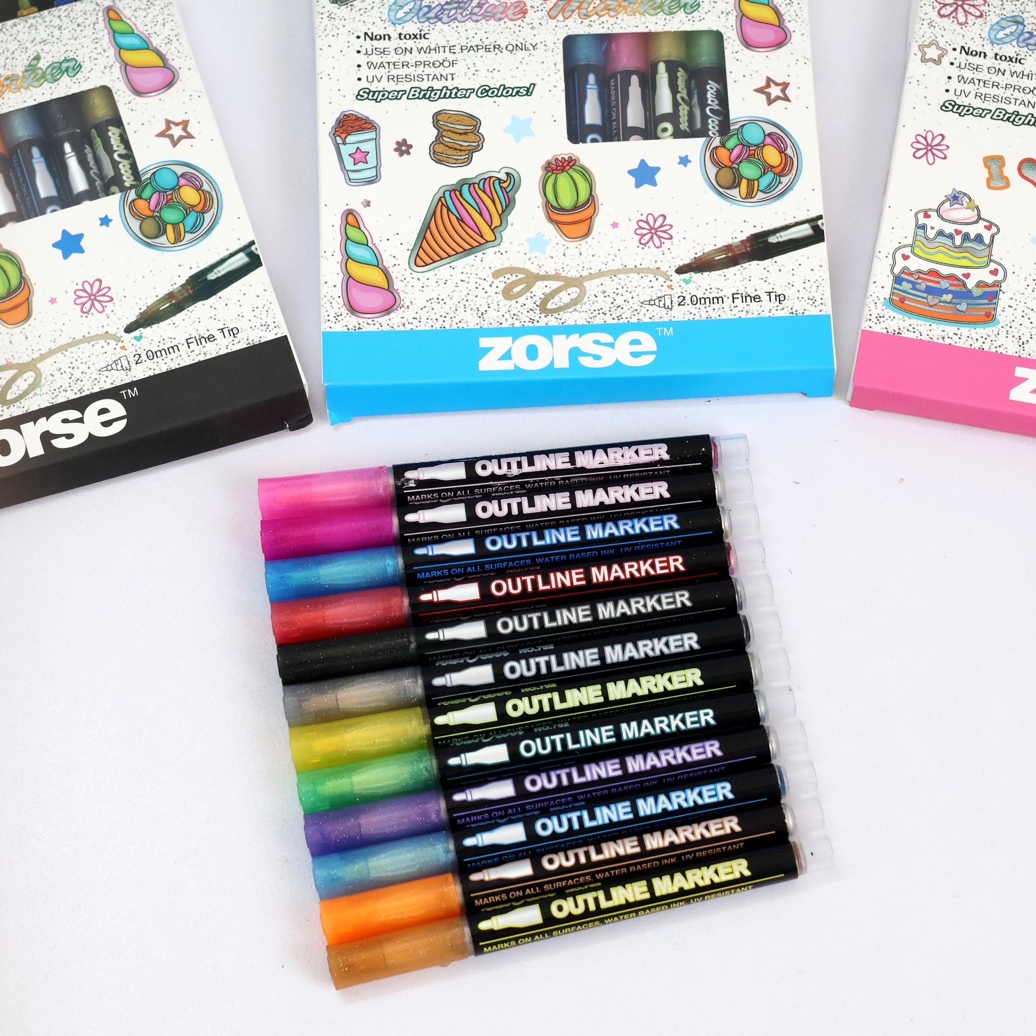 12 Color Outline Marker Pens – No Mess, All Style