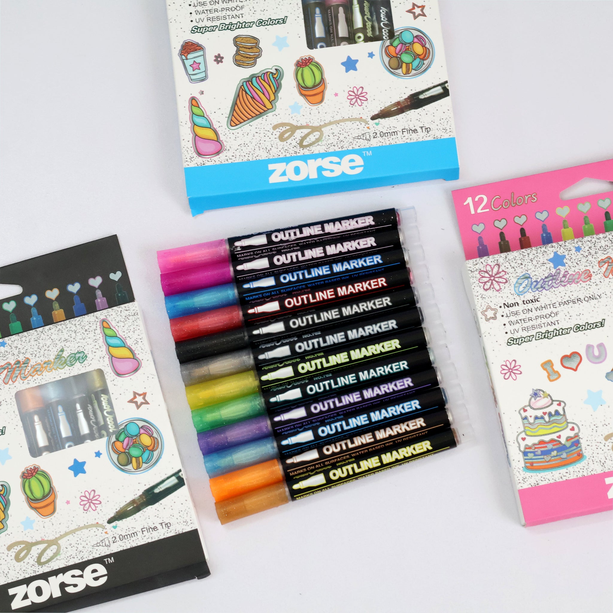 12 Color Outline Marker Pens – No Mess, All Style