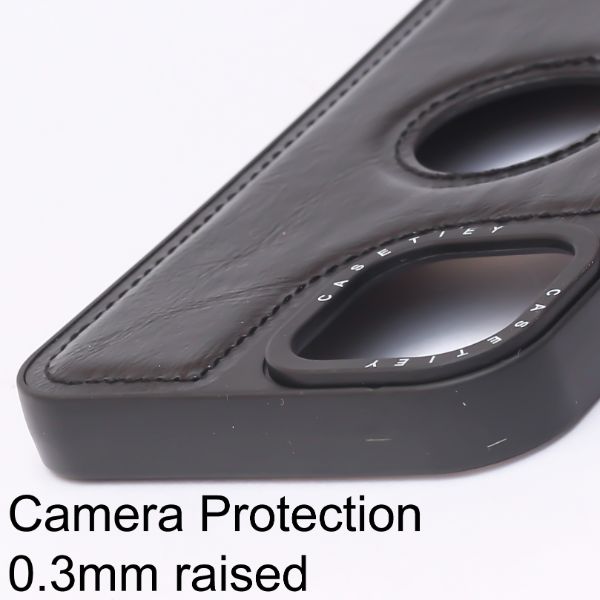 Puloka Black Logo cut Leather silicone case for Apple iPhone 15 Plus