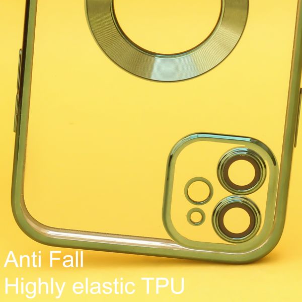 Green 6D Chrome Logo Cut Transparent Case for Apple iphone 11