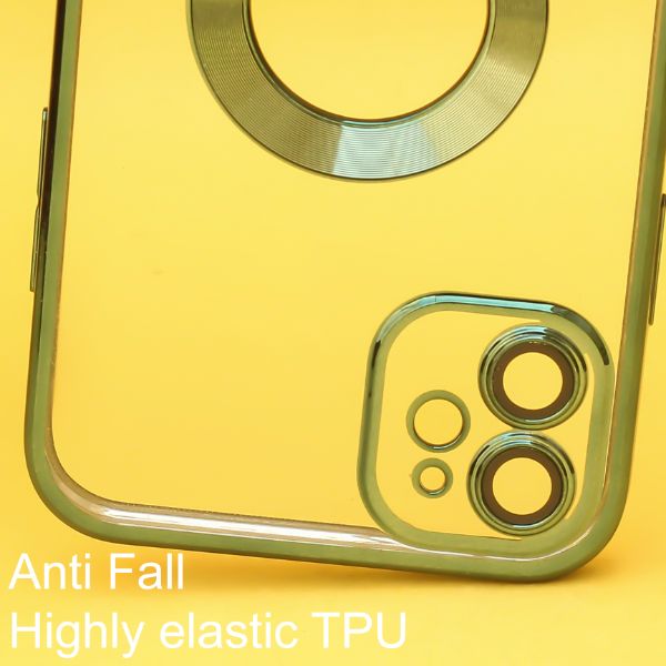 Green 6D Chrome Logo Cut Transparent Case for Apple iphone 12