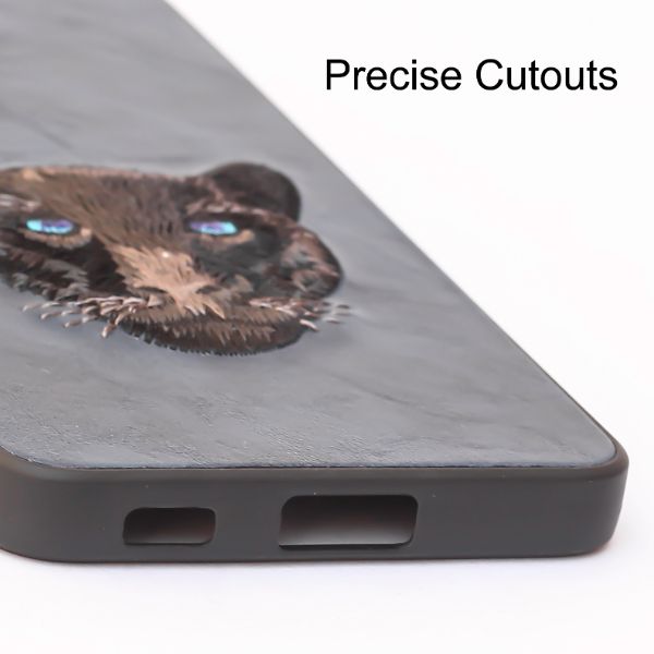 Dark Blue Leather Black Panther Ornamented for Samsung S22