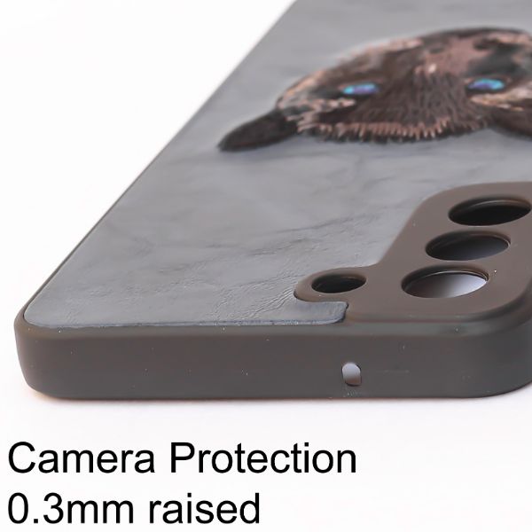 Dark Blue Leather Black Panther Ornamented for Samsung S22