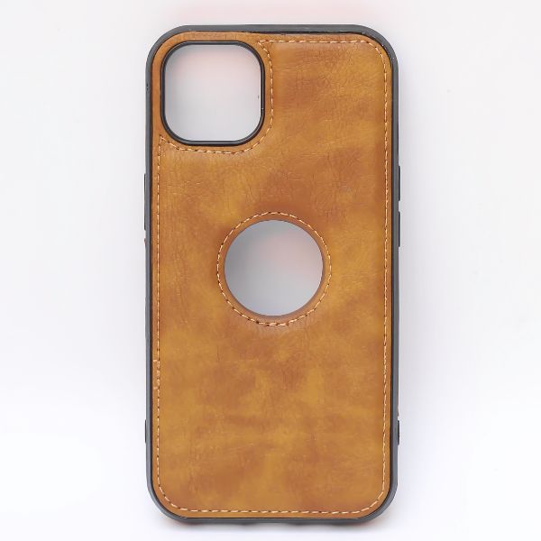 Puloka Brown Logo cut Leather silicone case for Apple iPhone 12