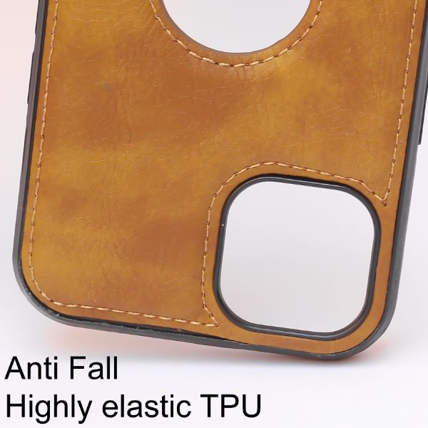 Puloka Brown Logo cut Leather silicone case for Apple iPhone 12