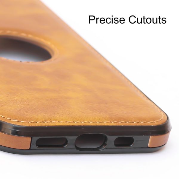 Puloka Brown Logo cut Leather silicone case for Apple iPhone 12