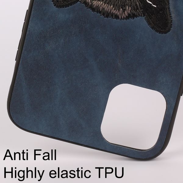 Dark Blue Leather Black Panther Ornamented for Apple Iphone 11