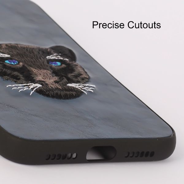 Dark Blue Leather Black Panther Ornamented for Apple Iphone 11