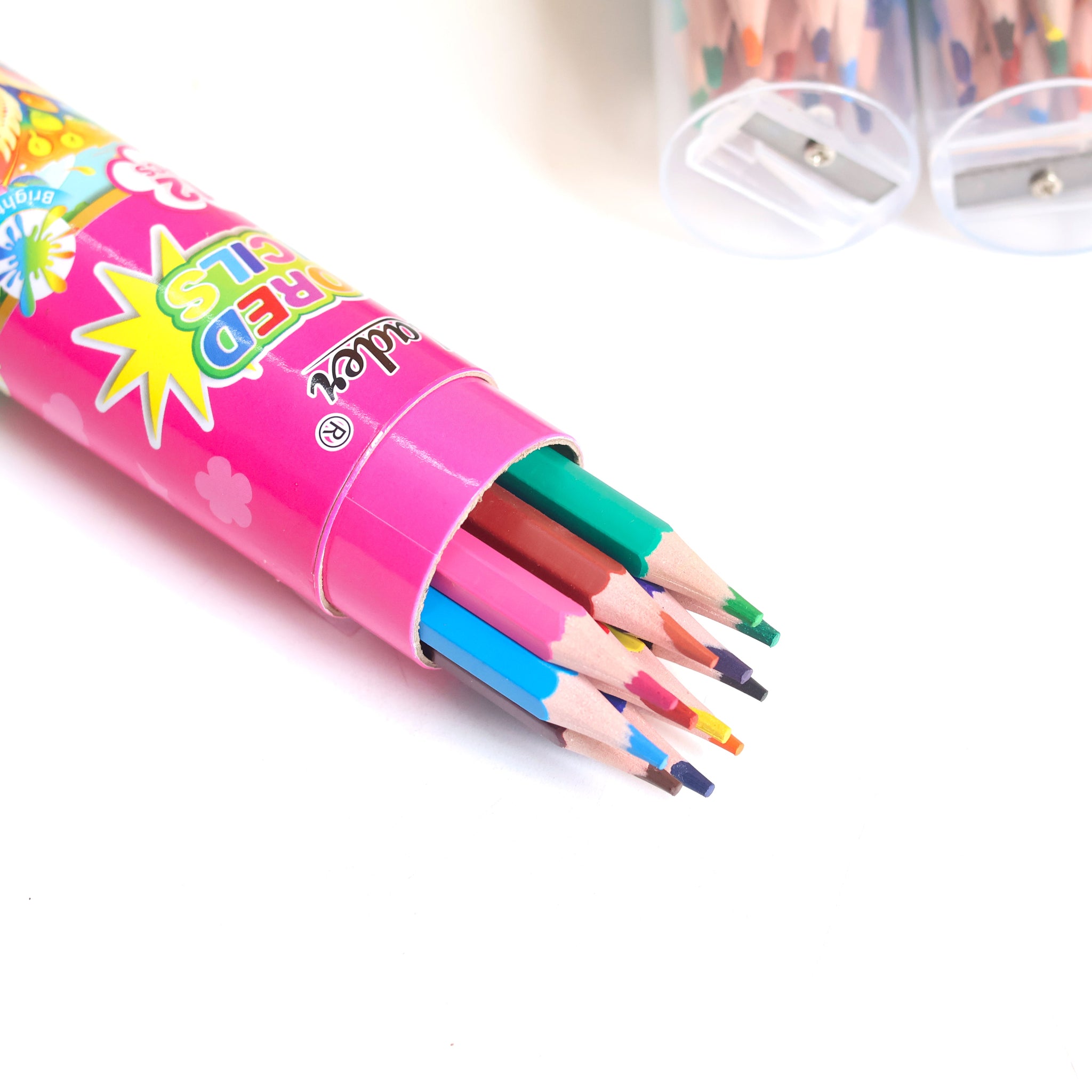 12-Colored Pencil Barrel with Built-In Sharpener