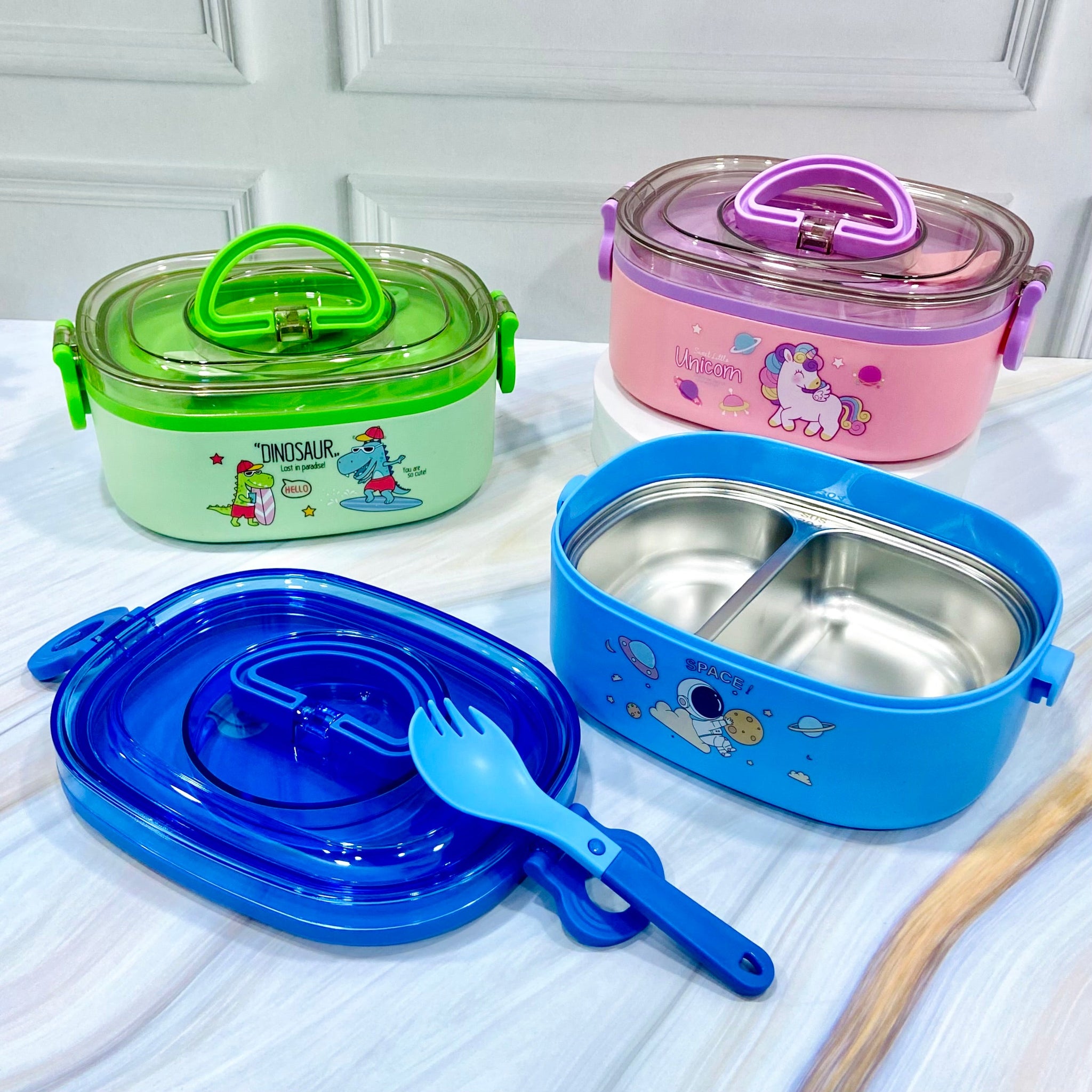 Cartoon Theme Stainless Steel Lunch Box | Astro | Dino | Unicorn
