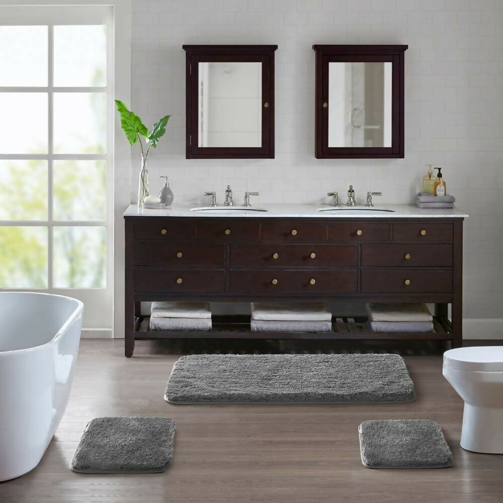Aaho Decor Non-Slip Bath Mat Shag Rug for Bathroom Floor (Grey)