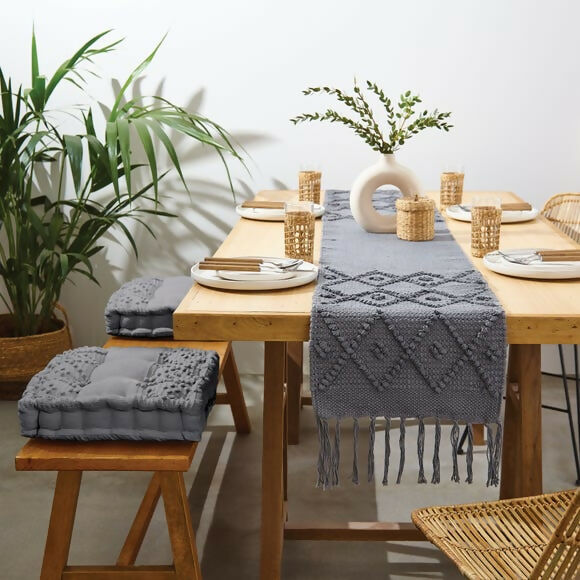 AaHo Decor Organic Cotton Table Runner 14x72 Inches Washable Linen for 4 & 6 Seater Dining, Center, and Coffee Tables(GREY)