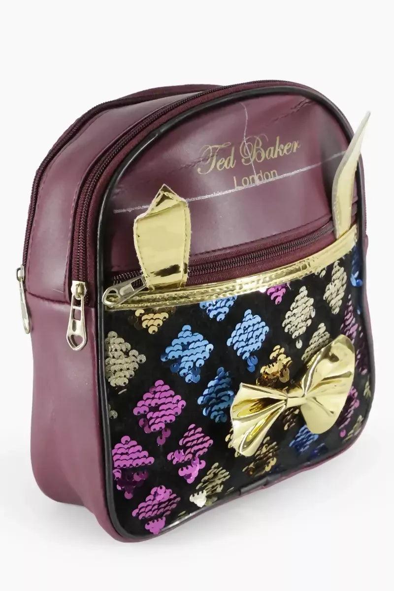 Girl's Sequin Mini Shoulder Backpack - Wine