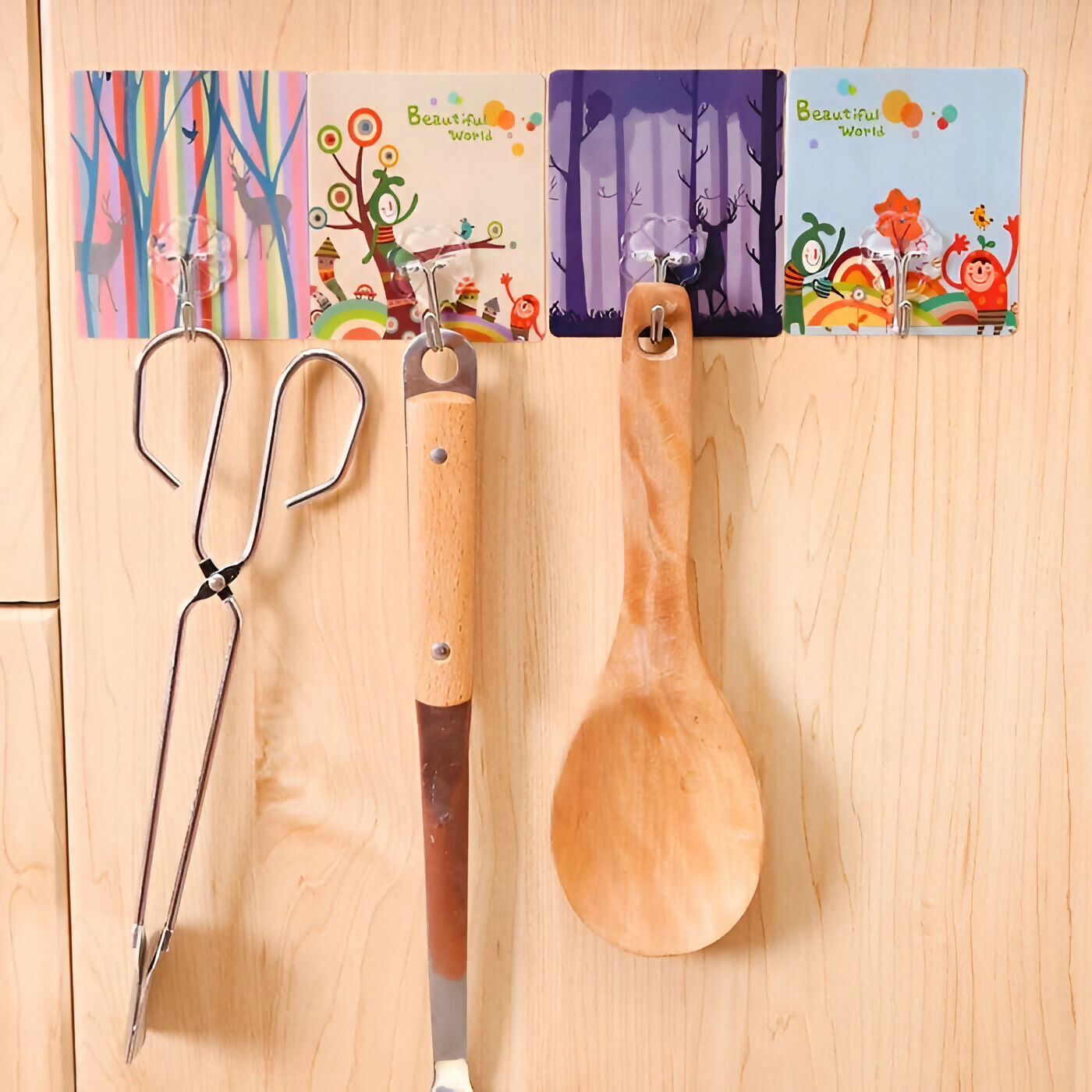 Self-Adhesive Waterproof Wall Hooks – Square Printed Design (Pack of 10, Assorted Colors)