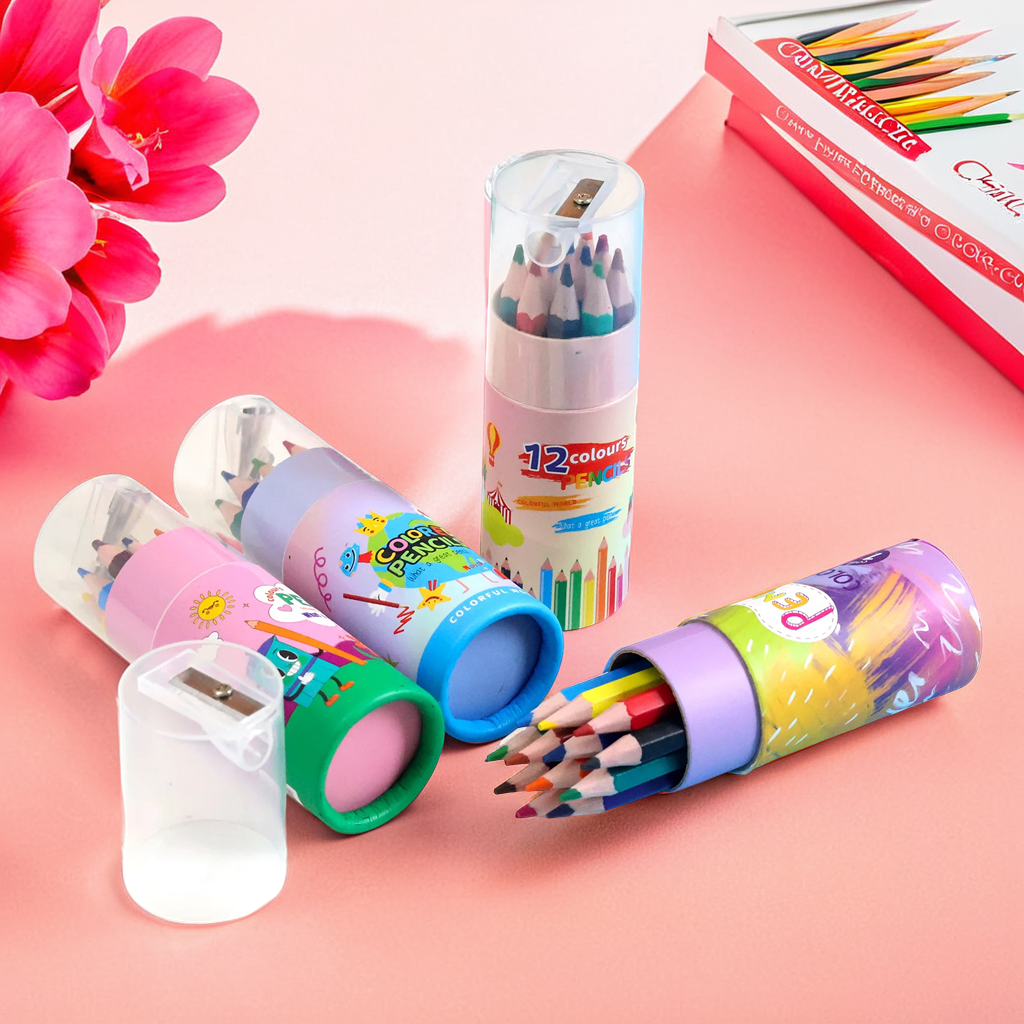 12-Color Pencil Mini Barrel with Sharpener