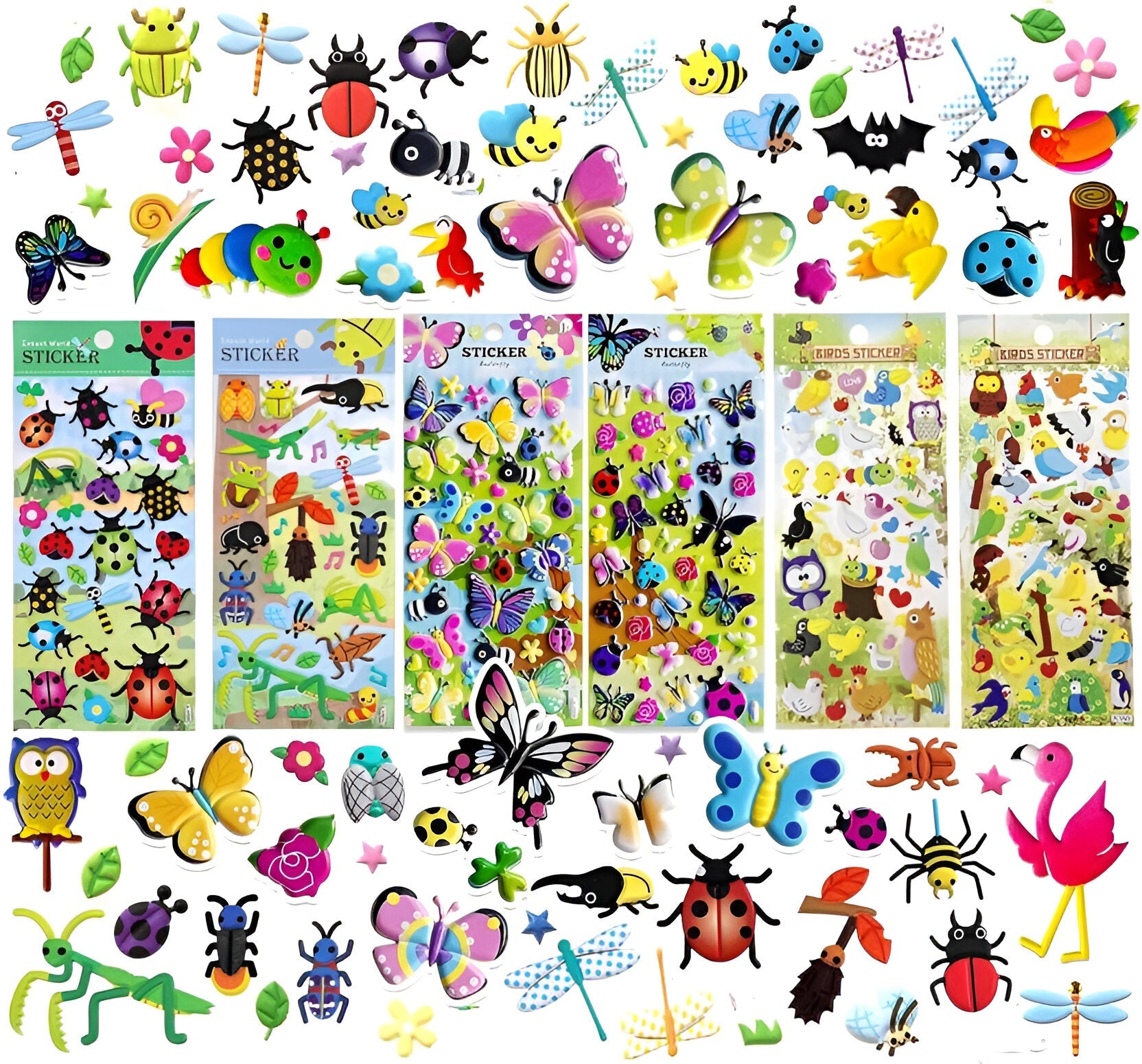 Birds, Bugs & Butterflies Nature Fluffy Stickers