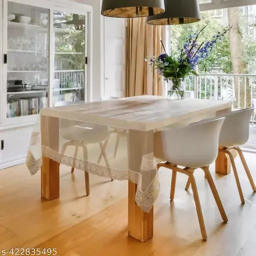 Mopak Decor Radiant Golden Lace White Table Cover – Small & Large (40x60 & 60x90) Inches