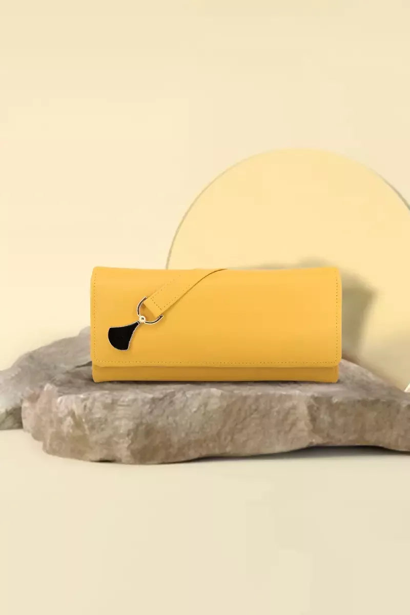 Faux Leather Solid Casual Purse for Women - Yellow