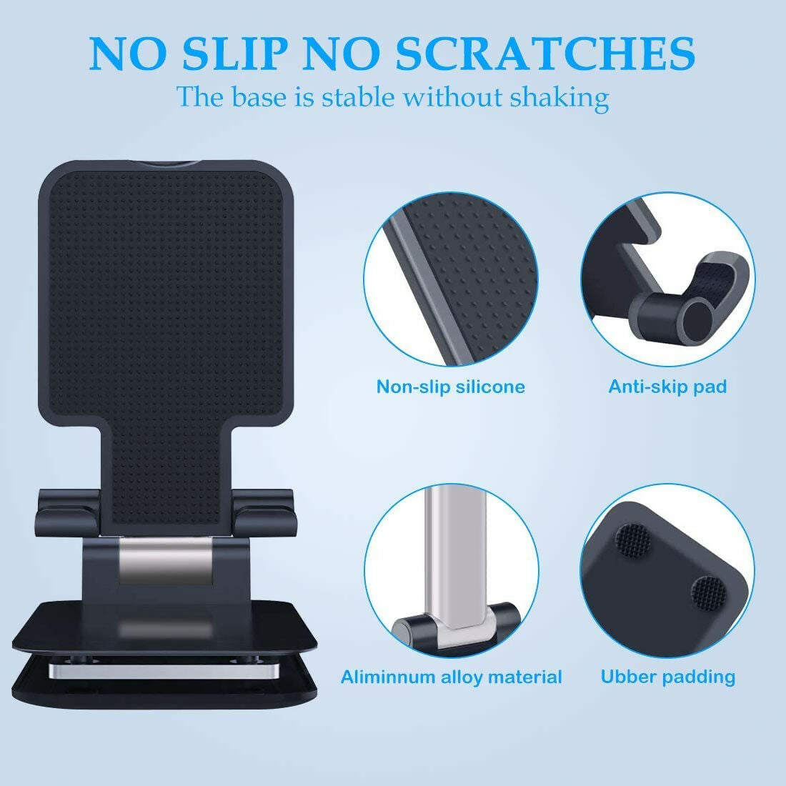 Adjustable Foldable Cell Phone & Tablet Stand Height & Angle Adjustable, Case-Friendly Dock for Phone, iPad, Kindle