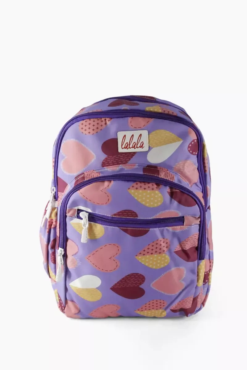 Hearts Printed College Backpack for Girls (Multicolor)