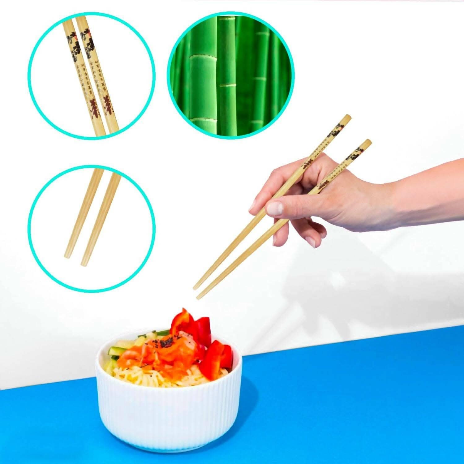 Natural Round Bamboo Reusable Chopsticks (Pack of 10)