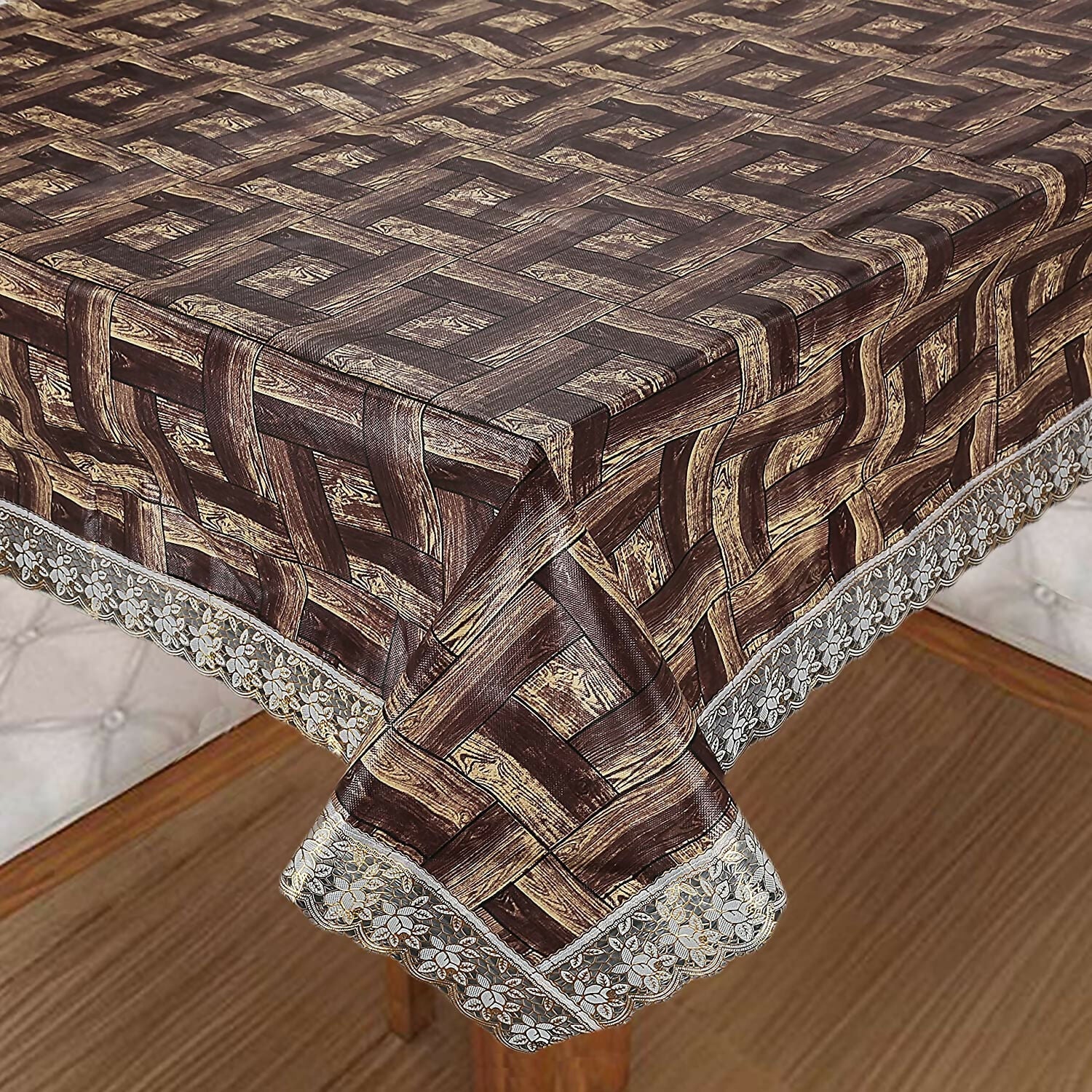 Modern Polyester Dark Brown Wooden Table Cover – Small & Large (40x60 & 60x90) Inches