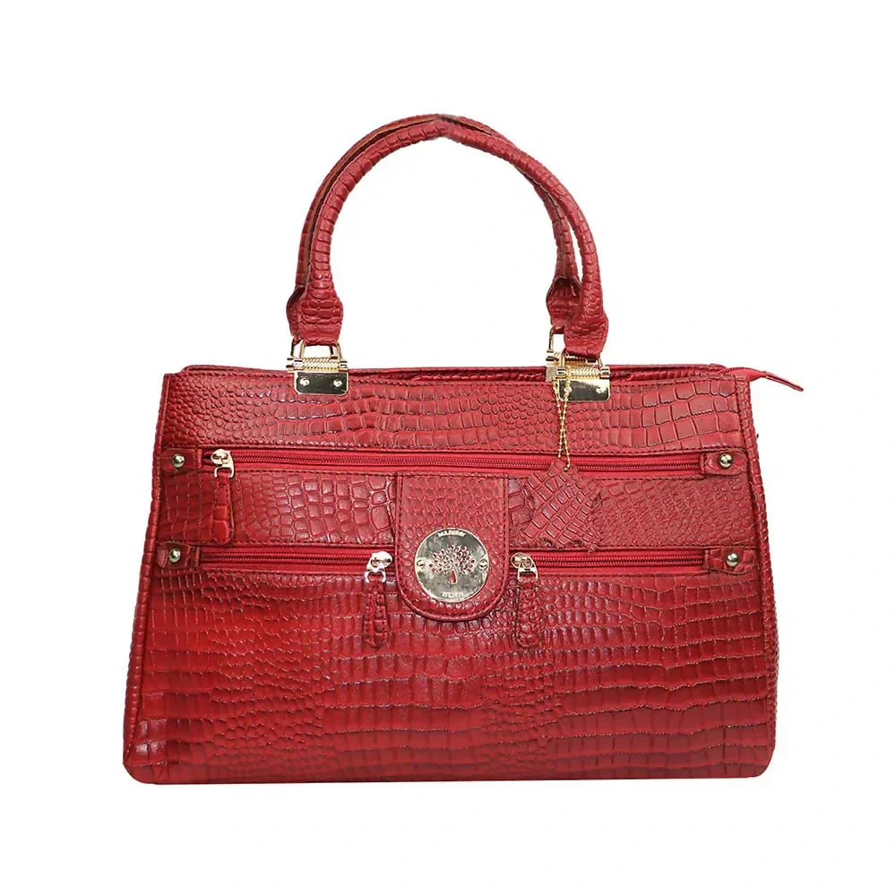Luxury Croc-Embossed Handbag with Gold Accents – Stylish & Spacious