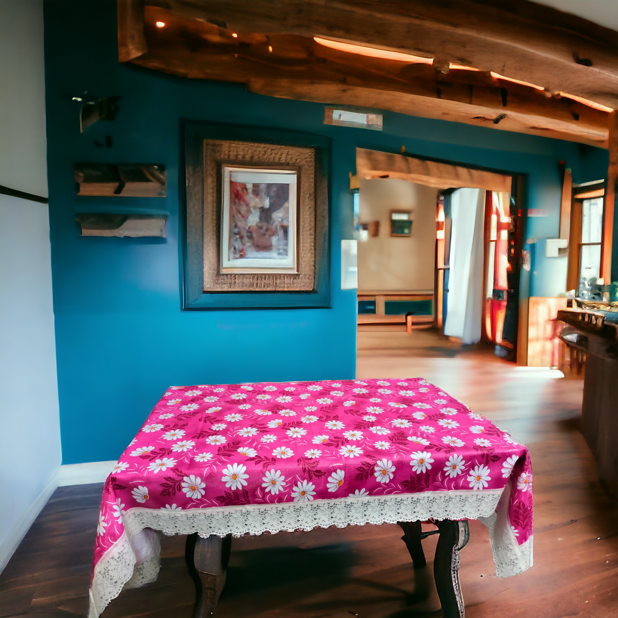 Mopak Decor 3D Printed Table Cover with Lace – Rectangular Dining and Centre Table Cloth