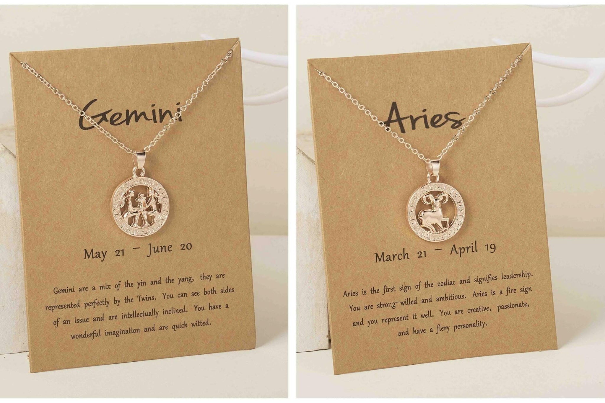 Pinapes Gold Constellation Necklace Gemini & Aries with Card