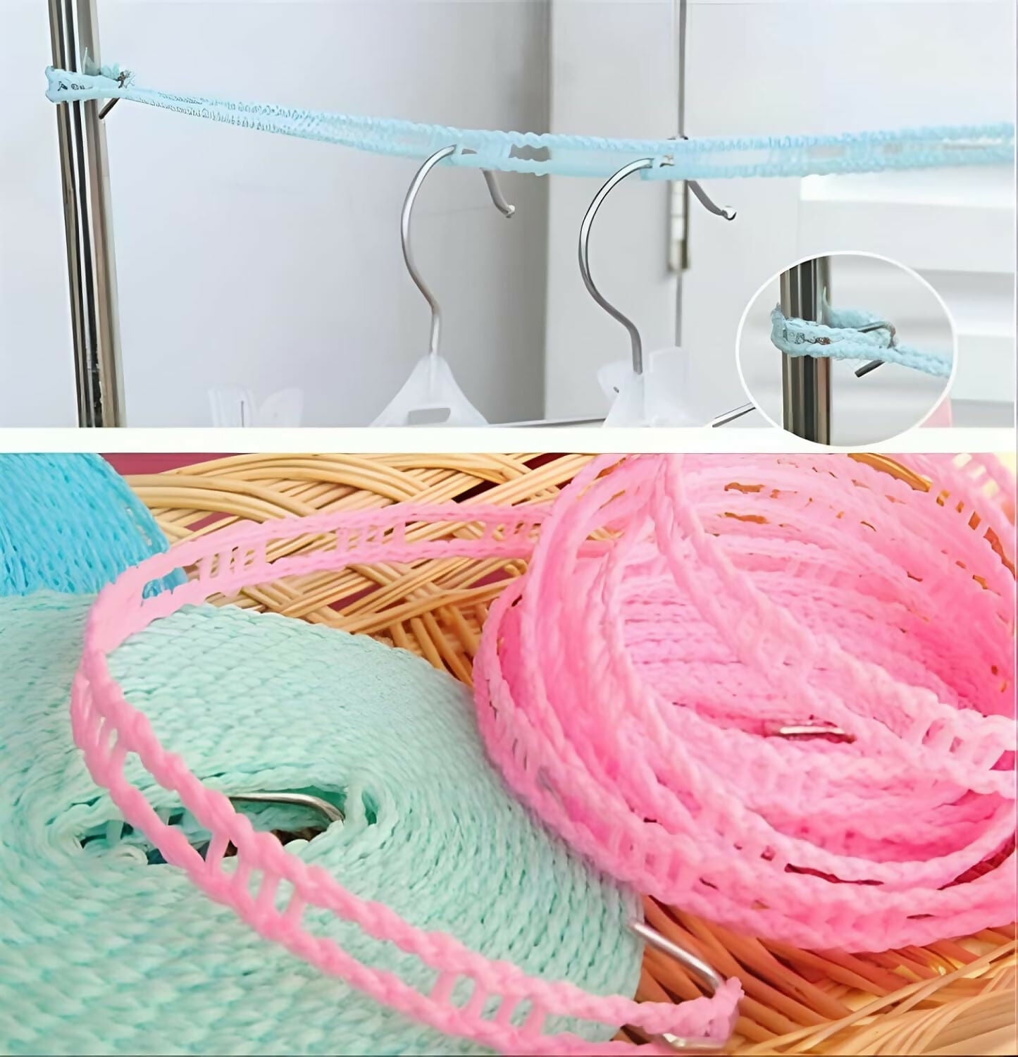 5 Meters Windproof Anti-Slip Clothes Washing Line Drying Nylon Rope with Hooks - Multicolor