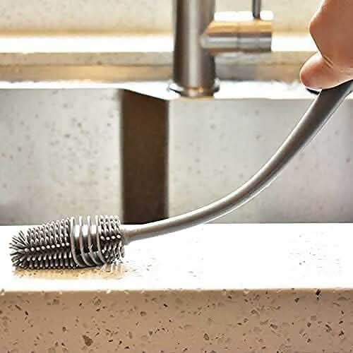 Long Handle Silicone Bottle Cleaner silicon dry Brush (Grey)
