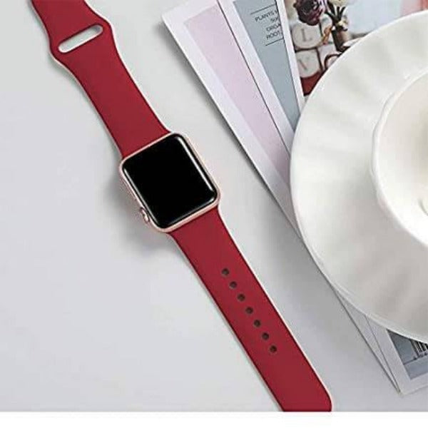 Maroon Plain Silicone Strap For Watch Series 2 (42mm/44mm/45mm/46mm/49mm)