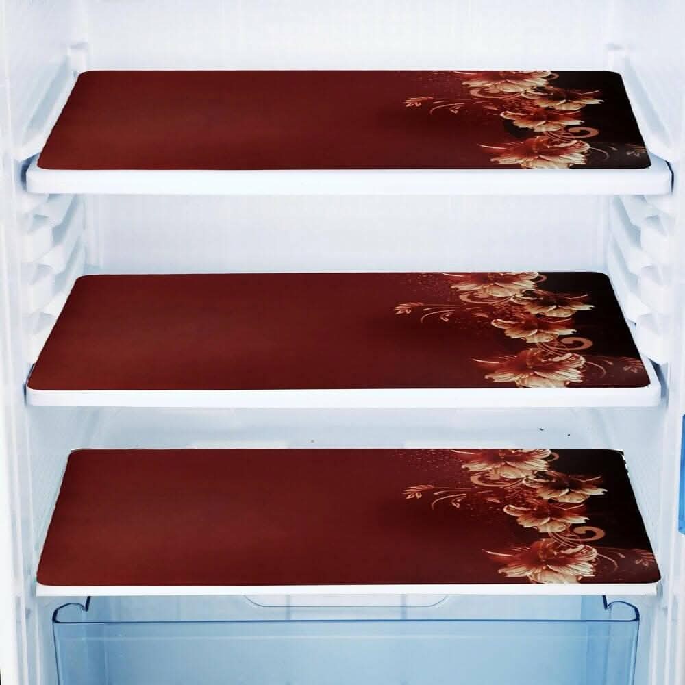 WISHLAND Double Door Fridge Cover Combo Set of 1 Fridge Cover + 1 Fridge Handle Cover + 3 Multipurpose Fridge Mats (Brown)