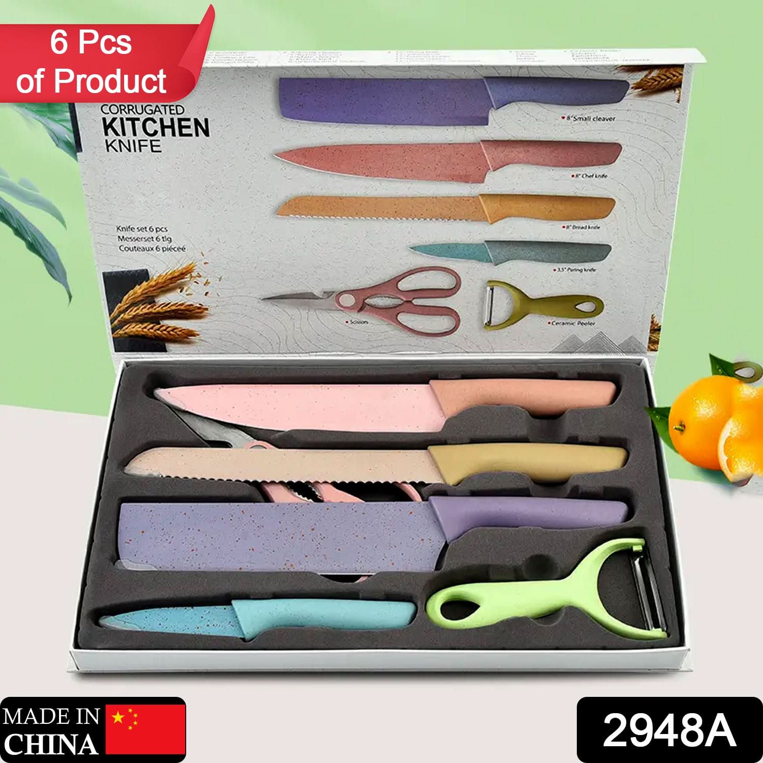 6-Piece Corrugated Kitchen Knife Set – Stainless Steel Serrated Blades for Daily Use