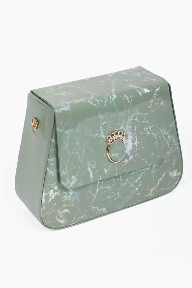 Marble printed Box Sling Bag for Girls - Sea Green