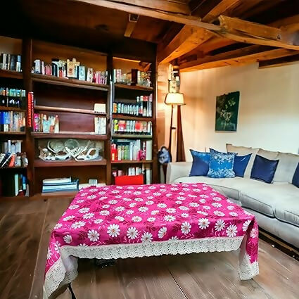 Mopak Decor 3D Printed Table Cover with Lace – Rectangular Dining and Centre Table Cloth