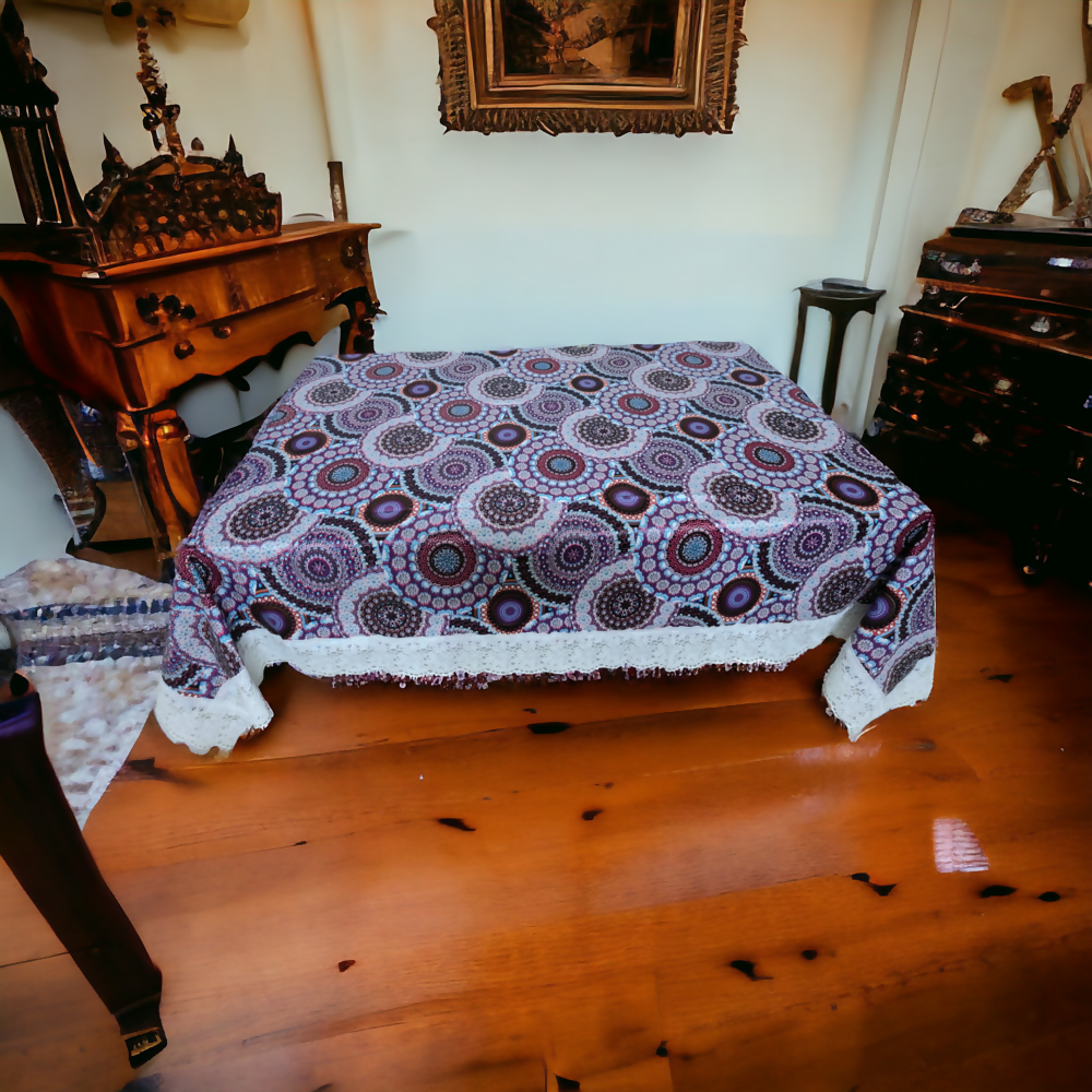 Mopak Decor 3D Printed Table Cover with Lace – Medium (40x60) for 4-Seater & Large (60x90) for 6-Seater – Rectangular Dining and Centre Table Cloth ( Blue )