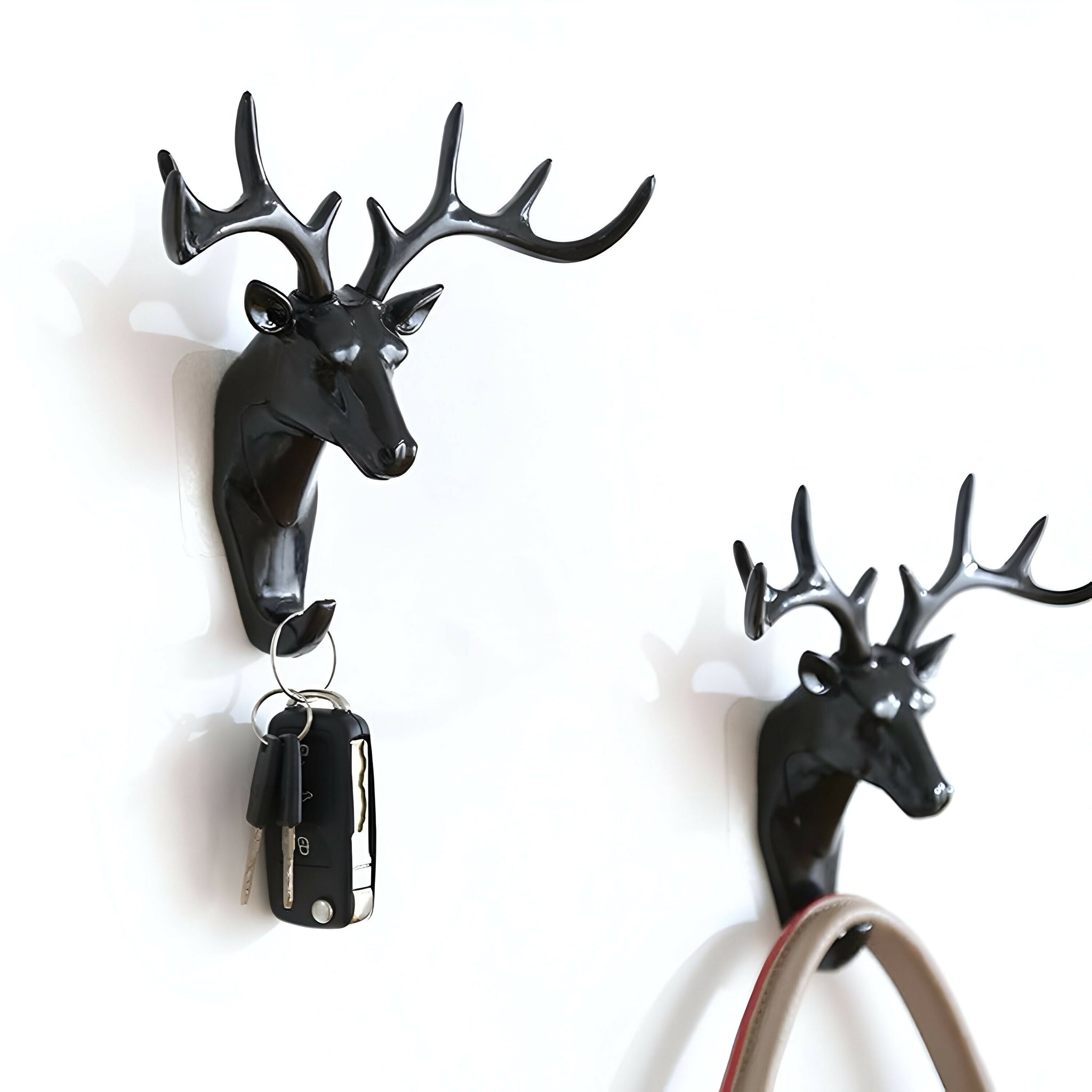 Decorative Deer Head Wall Hook Set - Heavy Duty Self-Adhesive Plastic Hooks for Home Decor